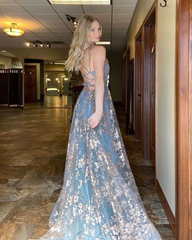 Sexy Spaghetti Straps V Neck Lace Slit Long Prom Dress Evening Dress SH559