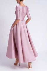 Unique satin A-line V-neck half sleeve pocket mother of the bride dresses