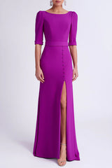 Spoon half sleeved satin empire slit mother of the bride dresses