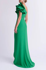 One shoulder ruffled edge empire side split A-line mother of the bride dresses