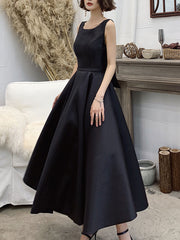 Black satin tea length prom dress black satin evening dress