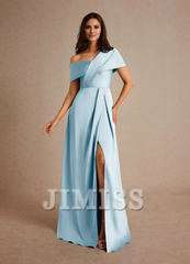 A-line pleated satin floor-length mother of the bride dress