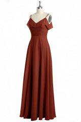 Roest oranje chiffon riemen gegolfd a-line bruidsmeisje jurk