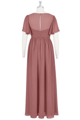 Rusty Rose V-Neck Short Sleeve Maternity Bridesmaid Dress