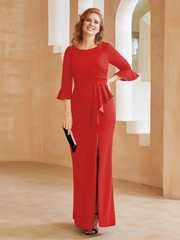 Spoon ruffled edge tight fitting half sleeve slit mother of the bride dress