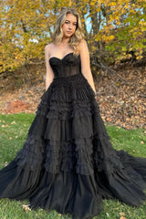 Princess Periwinkle Strapless Tiered Prom Gown
