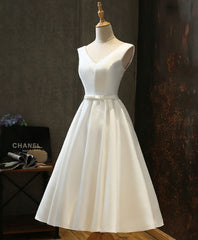 White round neck satin short prom dress white homecoming dress