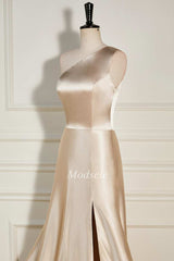 Champagne One-Shoulder A-Line Long Dress