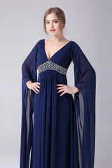 A-Line V-Neck Chiffon Floor-Length Mother Of the Bride Dress With Pleated