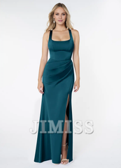 Square Neck Sleeveless Side Split and Floor length Bridesmaid Dress - Jimiss Dress