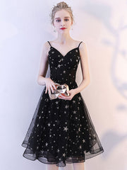 Black tulle lace short prom dress, black tulle homecoming dress