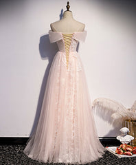 Pink tulle lace long prom dress pink tulle formal dress