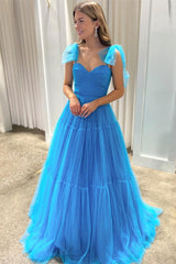 Polka Dot Sweetheart Bow Strap A-Line Long Prom Dress