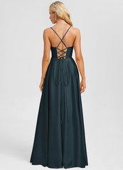 A-line sweetheart floor-length matte satin prom dress