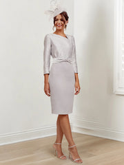 Tight fitting/cylindrical gemstone collar knee length mother of the bride dresses