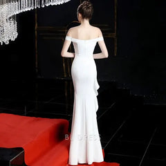Sheath Off The Shoulder Satin formal dresses Bridesmaid Dresses evening gown Prom Dress