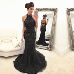 Purple Mermaid Prom Dresses Halter Crystal Beaded