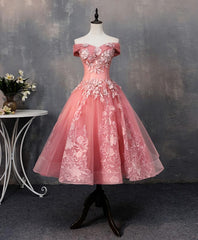 En dentelle en tulle rose robe de bal courte, robe de retour rose
