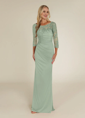 Round neck tight lace and floor length mother of bride dress
