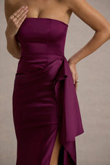 Off shoulder collar satin strapless and floor length evening dress - jimiss dress