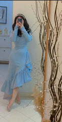 Mermaid Elegant V Neck Blue formal dresses Bridesmaid Dresses evening gown Prom Dress