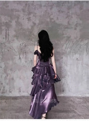 A-line Spaghetti Straps Irregular Ruffled Grape formal dresses Bridesmaid Dresses evening gown Prom Dress