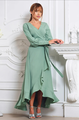 A-line V-Neck Tea Length Long Sleeve Cocktail Dress Bridesmaid Dress Formal Dresses for Wedding Guest Mother of the Bride Dresses
