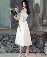 White sweetheart off shoulder tulle short prom dress