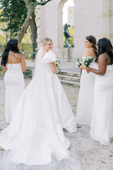Elegant A-Line One Shoulder White Satin Wedding Dresses