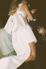 Aimishang Elegant Square Neck Satin Short Wedding Dress with Bow Back Simple Party Dress No With Gloves