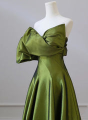 Green One-Shoulder Short Sleeves Backless Sweep Train Prom Dress, Green Party Dress