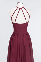 A-Line Halter Sleeveless Floor-Length Bridesmaid Dress with