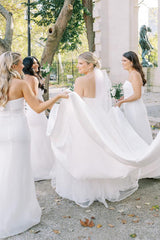 Elegant A-Line One Shoulder White Satin Wedding Dresses