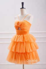 Halter Orange Layers  A-line Homecoming Dress