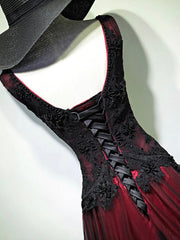 Black and Red V-Neck Lace Long Prom Dress, Beautiful A-Line Evening Party Dress