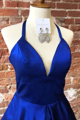 Simple Halter Royal Blue Short Homecoming Dress