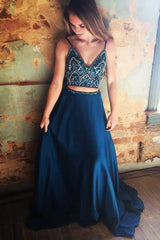 2 Pieces Navy Blue Prom Dress, Dark Blue 2 Pieces Formal Dress, Evening Dress