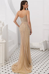 Mermaid V Neck Sequined Black Prom Dresses Spaghetti Straps
