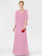 Sheath / Column Mother of the Bride Dress Furcal V Neck Floor Length Chiffon Half Sleeve No with Criss Cross Split Front