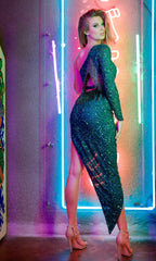 One-Shoulder High-Low Sequin Semi-Formal Dress 801