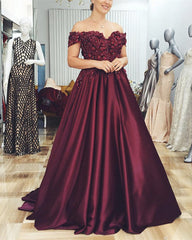 A-line Floor Length Satin Evening Dress Lace Embroidery