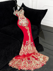 Retro Sparkling Beaded Sequin Mermaid Design Exquisite Embroidery Wedding Outfit Evening Dress Prom Dresses HZ1024