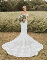 Aimishang Mermaid Wedding Dress White Spaghetti Straps