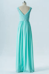 Aqua Blue Sweetheart Cap Sleeve Bridesmaid Dress