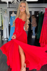 Off-Shoulder Beaded Strapless Cutout Long Prom Dress with Balloon Sleeves