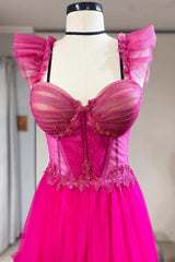 Magenta Tulle Ruffles Bustier A-Line Prom Dress
