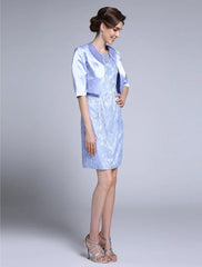 Sheath / Column Mother of the Bride Dress Convertible Dress Scoop Neck Knee Length Satin Lace Half Sleeve No with Lace
