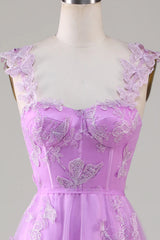 A Line Square Neck Corset Prom Dress with 3D Butterflies Floor Length Charming Evening Party Dress