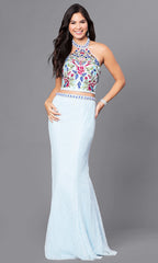 Two-Piece Long Lace Prom Dress with Beaded Halter