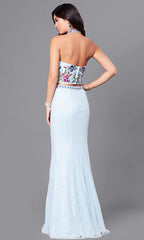 Two-Piece Long Lace Prom Dress with Beaded Halter